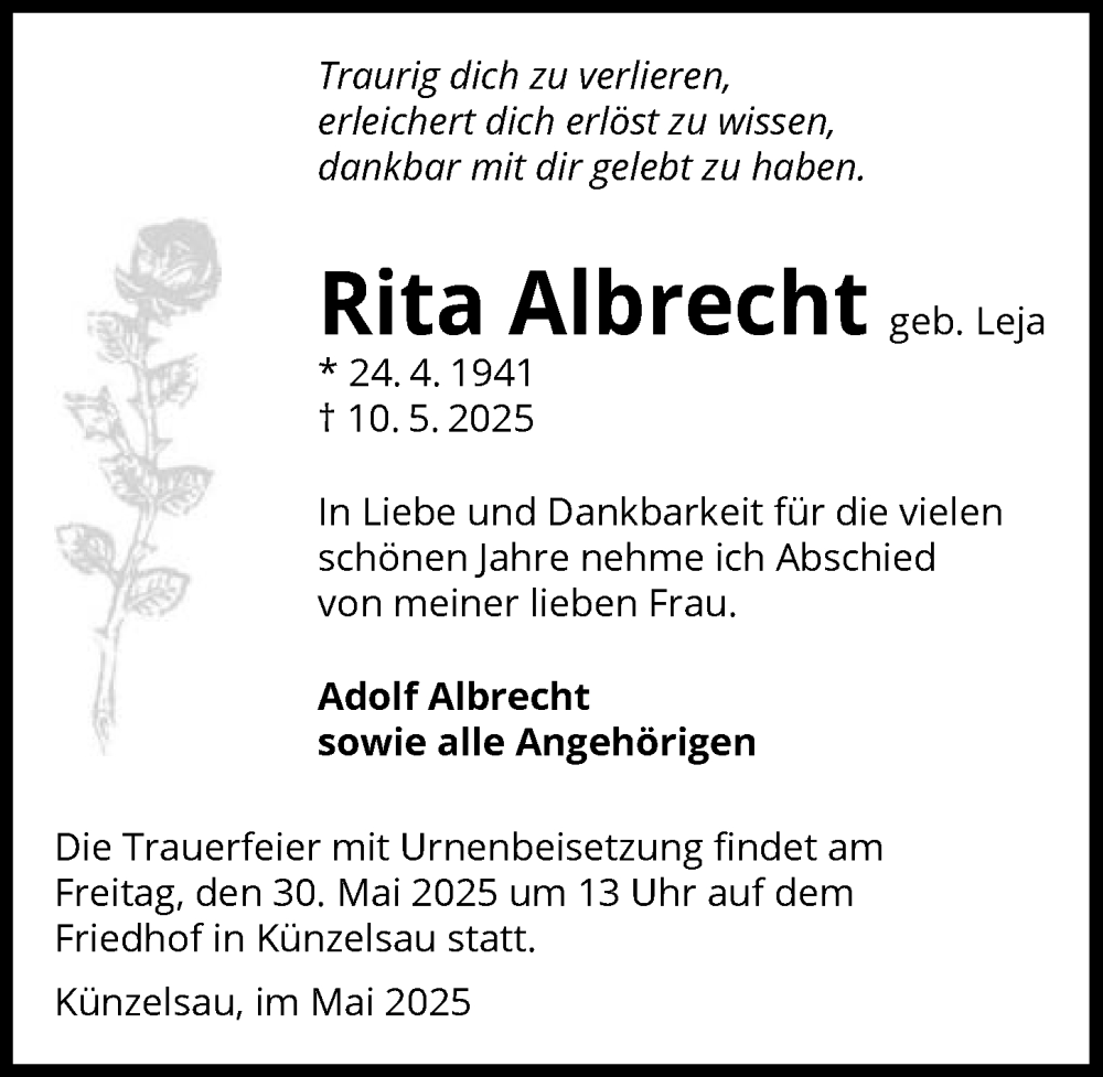  Traueranzeige für Rita Albrecht vom 23.05.2025 aus GESAMT