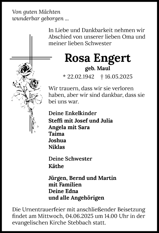 Traueranzeige von Rosa Engert von GESAMT