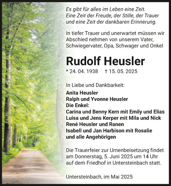 Traueranzeige von Rudolf Heusler von GESAMT