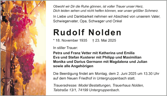 Traueranzeige von Rudolf Nolden von GESAMT