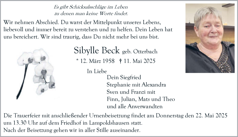  Traueranzeige für Sibylle Beck vom 17.05.2025 aus GESAMT