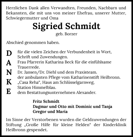 Traueranzeige von Sigried Schmidt von GESAMT