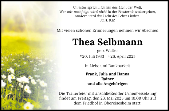 Traueranzeige von Thea Selbmann von GESAMT