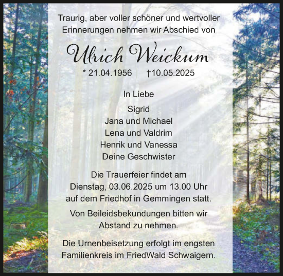 Traueranzeige von Ulrich Weickum von GESAMT