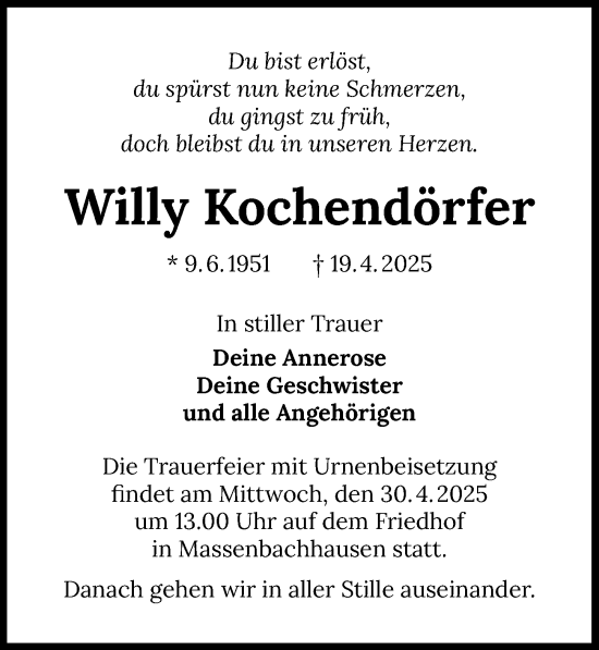 Traueranzeige von Willy Kochendörfer von GESAMT