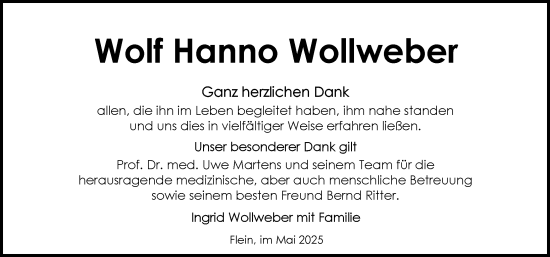 Traueranzeige von Wolf Hanno Wollweber von GESAMT