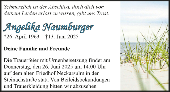 Traueranzeige von Angelika Naumburger von GESAMT