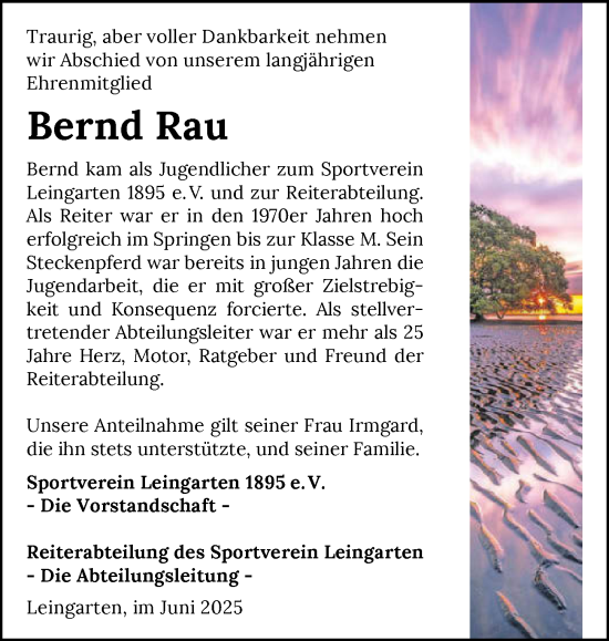 Traueranzeige von Bernd Rau von GESAMT