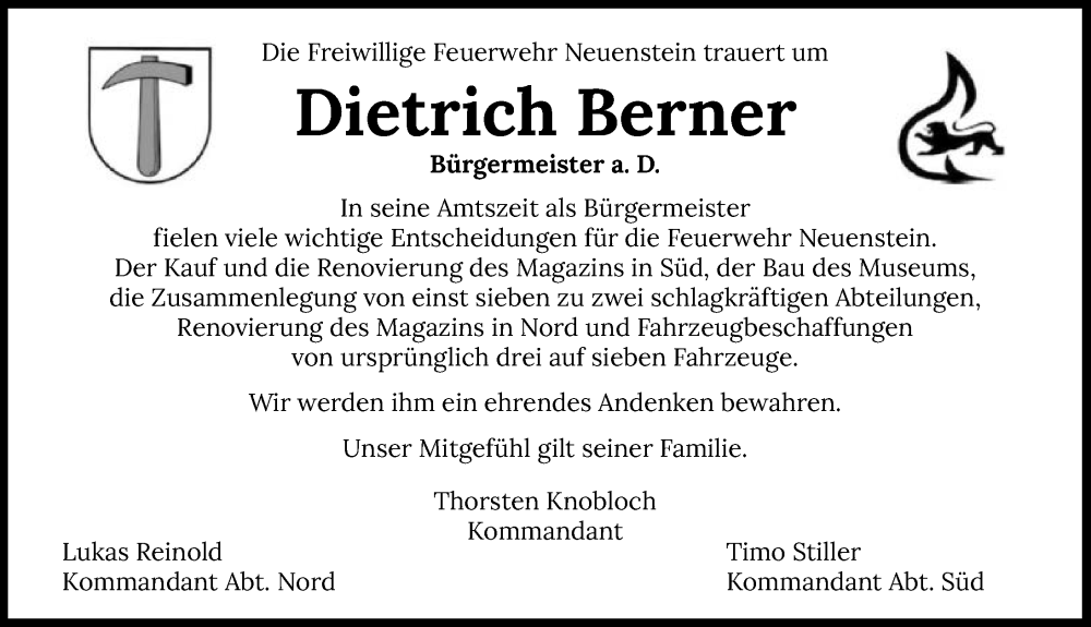  Traueranzeige für Dietrich Berner vom 18.06.2025 aus GESAMT