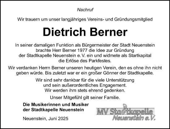 Traueranzeige von Dietrich Berner von GESAMT