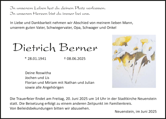 Traueranzeige von Dietrich Berner von GESAMT