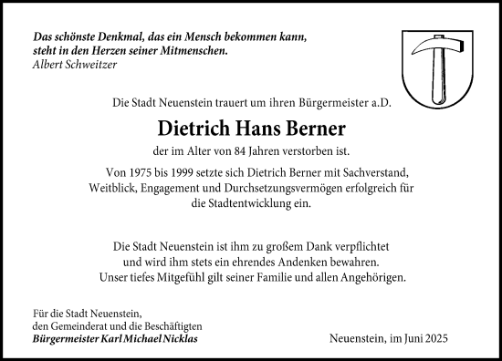 Traueranzeige von Dietrich Hans Berner von GESAMT