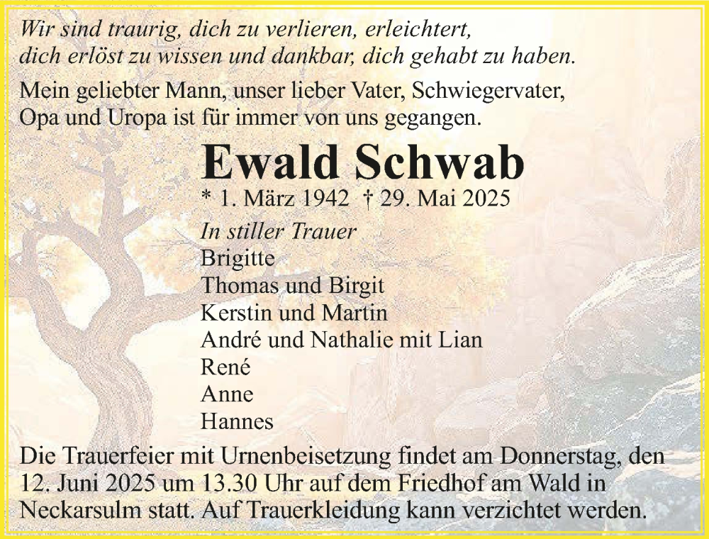  Traueranzeige für Ewald Schwab vom 07.06.2025 aus GESAMT
