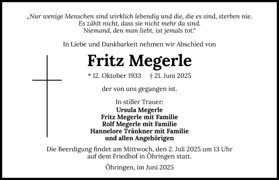 Traueranzeige von Fritz Megerle von GESAMT