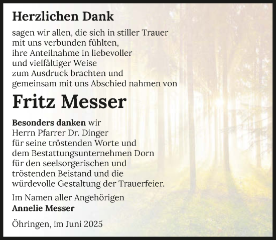 Traueranzeige von Fritz Messer von GESAMT