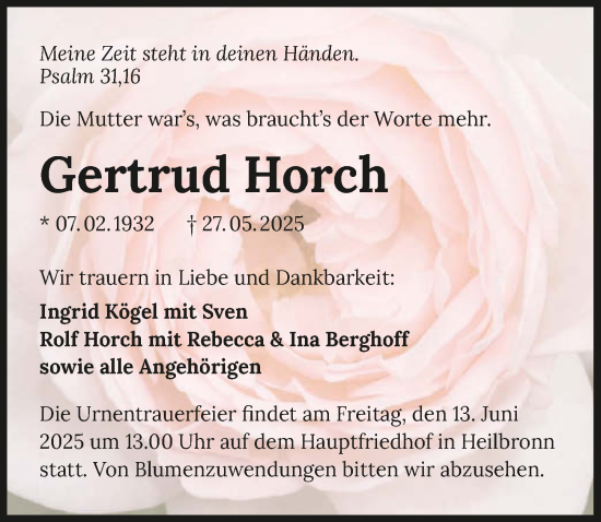 Traueranzeige von Gertrud Horch von GESAMT