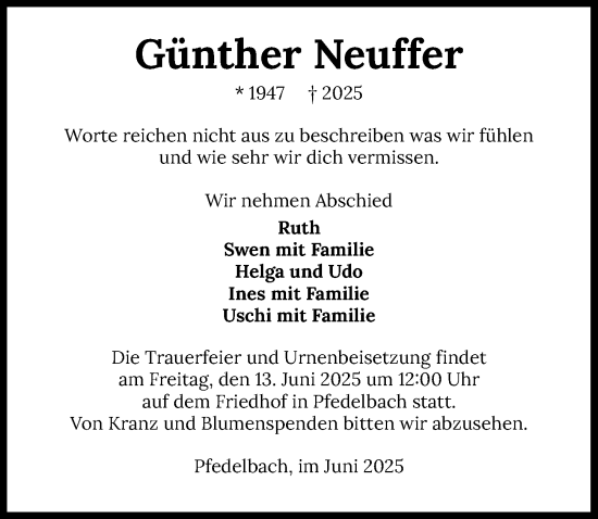 Traueranzeige von Günther Neuffer von GESAMT