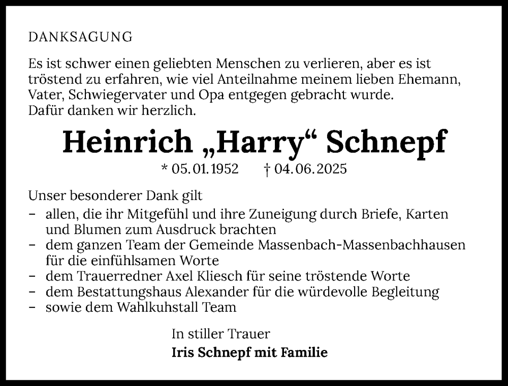  Traueranzeige für Heinrich Schnepf vom 25.06.2025 aus GESAMT