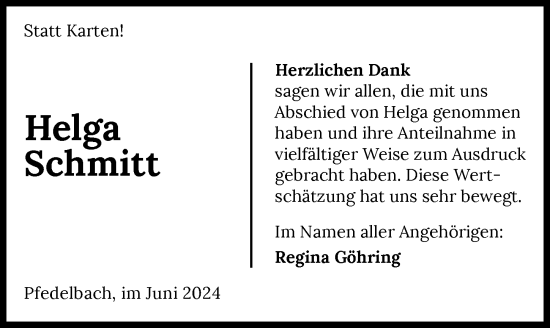 Traueranzeige von Helga Schmitt von GESAMT