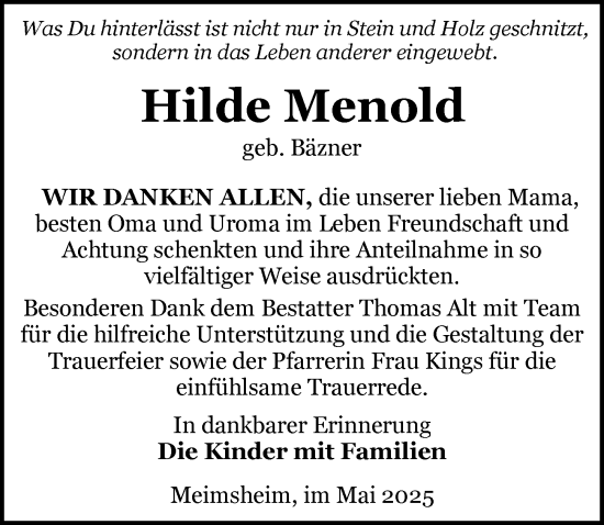 Traueranzeige von Hilde Menold von GESAMT