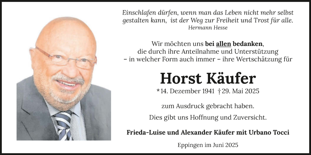  Traueranzeige für Horst Käufer vom 28.06.2025 aus GESAMT
