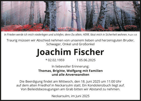 Traueranzeige von Joachim Fischer von GESAMT