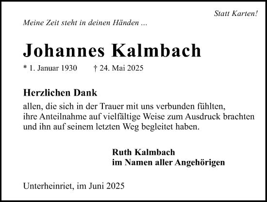 Traueranzeige von Johannes Kalmbach von GESAMT