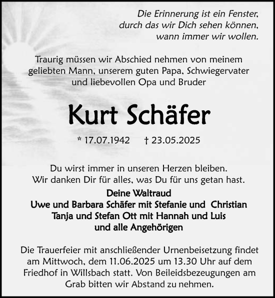 Traueranzeige von Kurt Schäfer von GESAMT