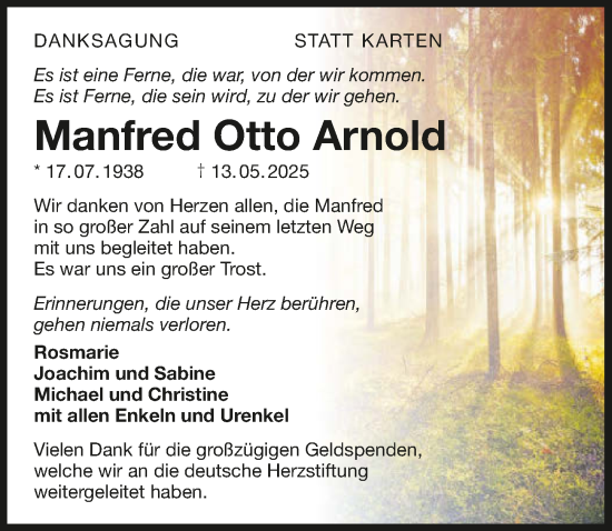 Traueranzeige von Manfred Otto Arnold von GESAMT