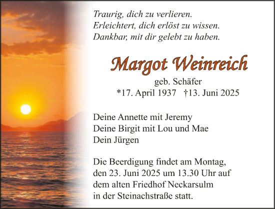Traueranzeige von Margot Weinreich von GESAMT