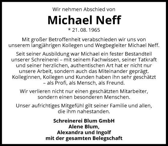 Traueranzeige von Michael Neff von GESAMT