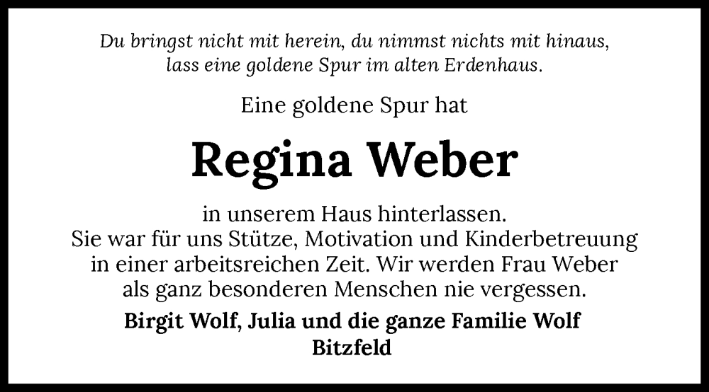  Traueranzeige für Regina Weber vom 26.06.2025 aus GESAMT