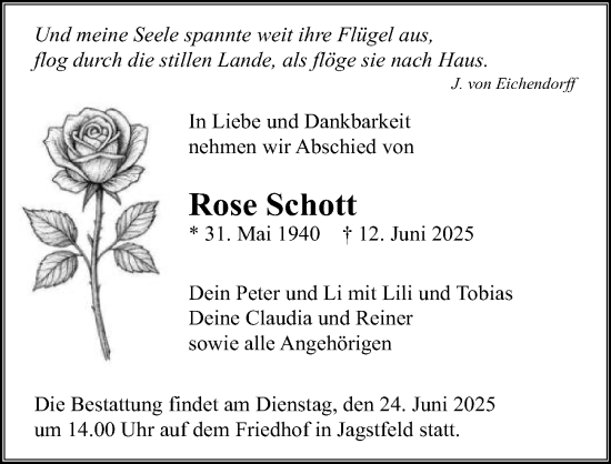 Traueranzeige von Rose Schott von GESAMT