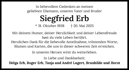 Traueranzeige von Siegfried Erb von GESAMT