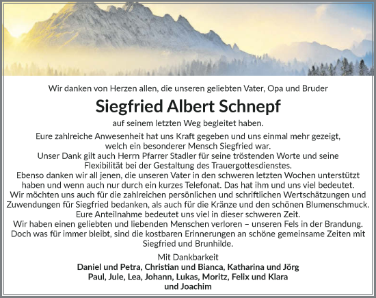 Traueranzeige von Siegfried Albert Schnepf von GESAMT