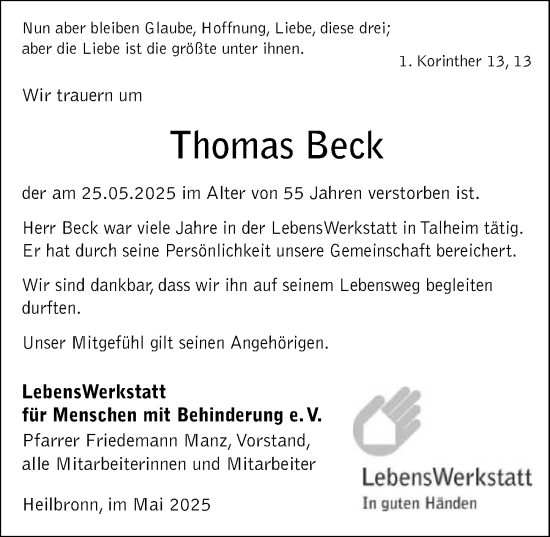 Traueranzeige von Thomas Beck von GESAMT