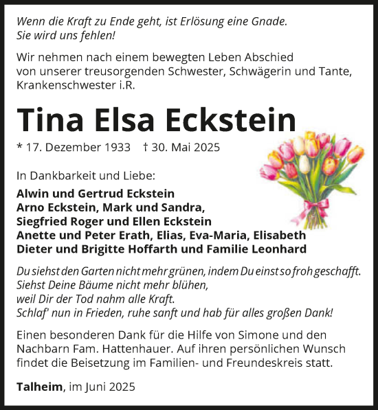 Traueranzeige von Tina Elsa Eckstein von GESAMT