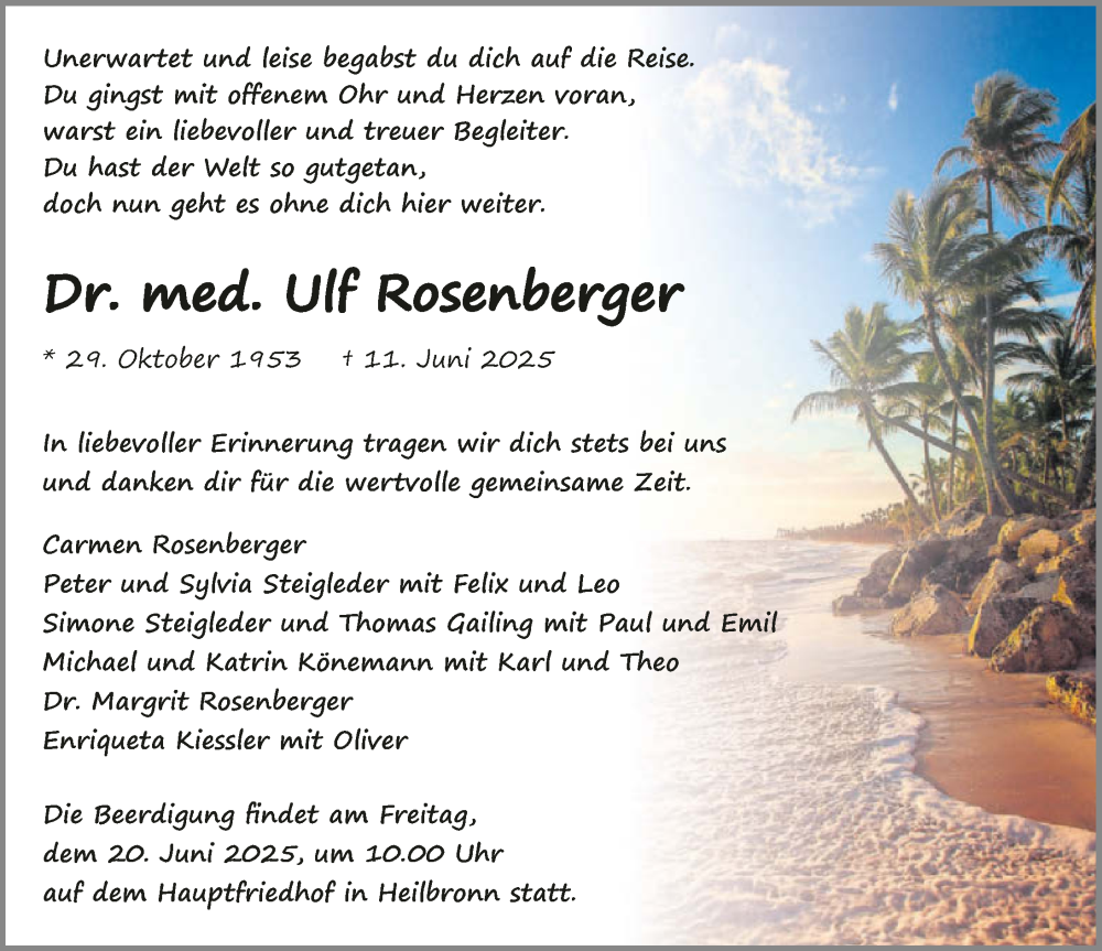  Traueranzeige für Ulf Rosenberger vom 14.06.2025 aus GESAMT