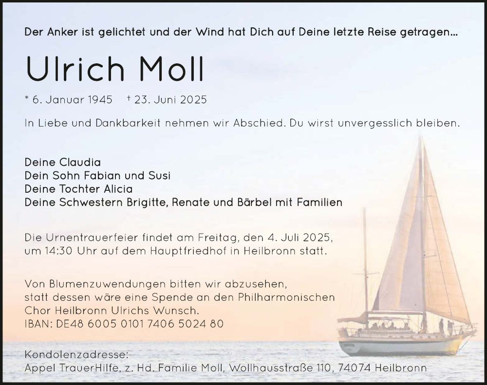  Traueranzeige für Ulrich Moll vom 28.06.2025 aus GESAMT