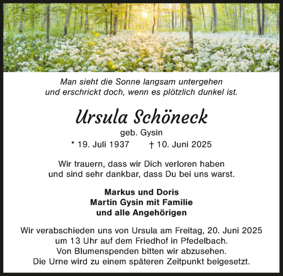 Traueranzeige von Ursula Schöneck von GESAMT