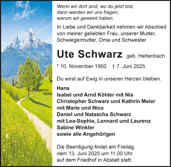 Traueranzeige von Ute Schwarz von GESAMT