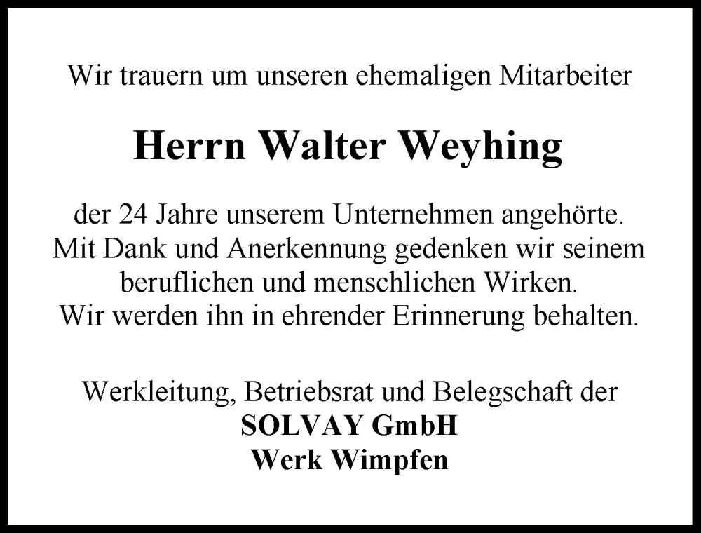  Traueranzeige für Walter Weyhing vom 07.06.2025 aus GESAMT