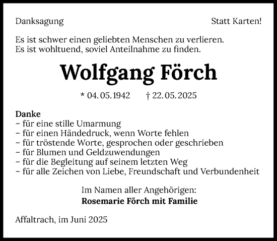 Traueranzeige von Wolfgang Förch von GESAMT