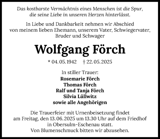 Traueranzeige von Wolfgang Förch von GESAMT