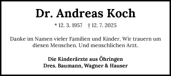 Traueranzeige von Andreas Koch von GESAMT