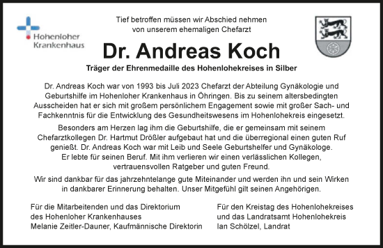 Traueranzeige von Andreas Koch von GESAMT