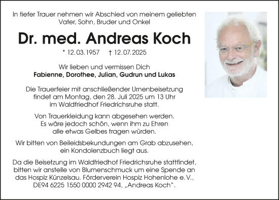 Traueranzeige von Andreas Koch von GESAMT