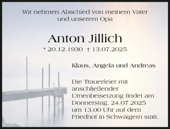 Traueranzeige von Anton Jillich von GESAMT