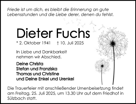 Traueranzeige von Dieter Fuchs von GESAMT