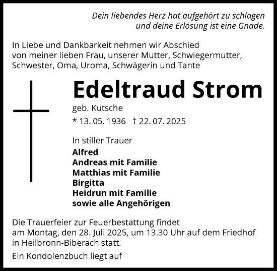 Traueranzeige von Edeltraud Strom von GESAMT